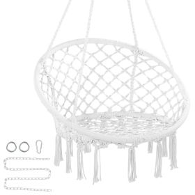 VEVOR Hanging Hammock Swing Chair, 330 Lbs Capacity, Macramanging Chair with Mounting Hardware, Cotton Rope Swing Chair for Bedroom, Balcony, Patio,