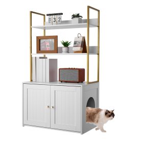 VEVOR Cat Litter Box Enclosure Furniture, 27.6 in Hidden Litter Box Cabinet with Metal Legs & 2-Tier Storage Shelves, Waterproof Cat Washroom Cat Hous