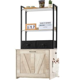 VEVOR Cat Litter Box Enclosure, Hidden Litter Box Furniture with 2 Storage Shelves & 2 Baskets, Wooden Cat Washroom Indoor, Cat House Cabinet Fit Most