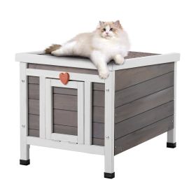VEVOR Outdoor Cat House Weatherproof, Feral Cat Shelter for Multiple Cats, Outdoor Wooden Cat Rabbit House with PVC Door Flaps and Open Roof, 21"L x 1