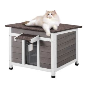 VEVOR Outdoor Cat House Weatherproof, Feral Cat Shelter for Multiple Cats, Outdoor Wooden Cat Rabbit House with a Window, Open Roof and PVC Door Flaps