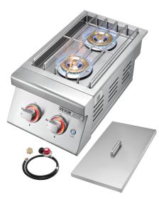 VEVOR Double Grilling Side Burners, 2 x 17,000BTU Liquid Propane Side Burner for Outdoor Kitchen, Convertible to Natural Gas, 304 Stainless Steel Buil