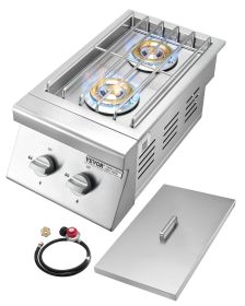 VEVOR Double Grilling Side Burners, 2 x 15,000BTU Liquid Propane Side Burner for Outdoor Kitchen, Convertible to Natural Gas, 304 Stainless Steel Buil