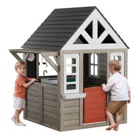 VEVOR Outdoor Wooden Playhouse, Modern Cedar Playhouse for Age 2-10 Years Kids, Garden Games Cottage, Country Style Cedar Playhouse with Working Door,