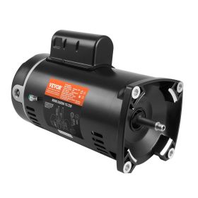 VEVOR 1.5 HP Pool Pump Motor, 56Y Frame, 115V((12.8 Amps))/230V(6.4 Amps) 3450 RPM, 60Hz, 1.1 Service Factor, 90_F/250V Capacitor, CCW Rotation Square