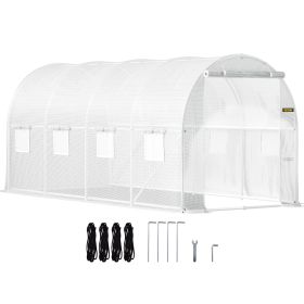 VEVOR 15 x 6.5 x 7 ft Walk-in Tunnel Greenhouse, Portable Plant Hot House with Galvanized Steel Hoops, 1 Top Beam, Diagonal Poles, Zippered Door & 8 R