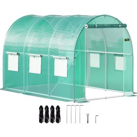 VEVOR Walk-in Tunnel Greenhouse, 9.8 x 6.6 x 6.6 ft Portable Plant Hot House with Galvanized Steel Hoops, 1 Top Beam, Diagonal Poles, Zippered Door &