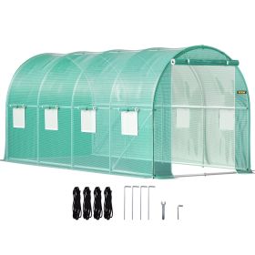 VEVOR Walk-in Tunnel Greenhouse, 15 x 7 x 7 ft Portable Plant Hot House with Galvanized Steel Hoops, 1 Top Beam, Diagonal Poles, Zippered Door & 8 Rol