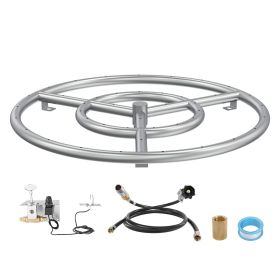 VEVOR 18 inch Round Stainless-Steel Fire Pit Burner Ring, Drop-in Fire Pit Ring Burner Kit for Natural Gas & Propane - with 150,000 BTU Heat Output fo