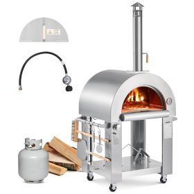 VEVOR Dual Fuel Pizza Oven Outdoor, 26 in Portable Pizza Oven, Pellet & Gas Powered Outdoor Pizza-Maker with Thickened Cordierite Pizza-Stone, Easy to