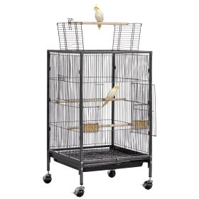 VEVOR Bird Cage, 18 x 18 x 30 inch, Open Flat Top, Wrought Iron Bird Flight Cage with Perches, Slide-Out Tray and Plastic Feeders, Casters, for Parrot