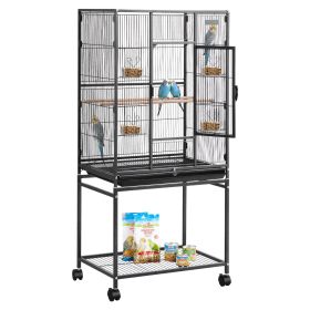 VEVOR Bird Cage, 24.6 x 16.7 x 53.9 inch, Flat Top, Wrought Iron Bird Flight Cage with Perches, Slide-Out Tray and Plastic Feeders, Casters, for Parro