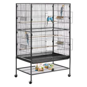 VEVOR Bird Cage, 31.5 x 20.5 x 52 inch, Flat Top, Wrought Iron Bird Flight Cage with Perches, Slide-Out Tray and Plastic Feeders, Casters, for Parrot,