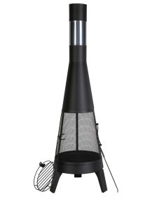 VEVOR Chiminea, 20 Inch Outdoor Wood Burning Firepit, Conical Fireplace for BBQ & Warming, Outside Wooden Fire Pit with Grill Mesh, Chimney Coat & Rus