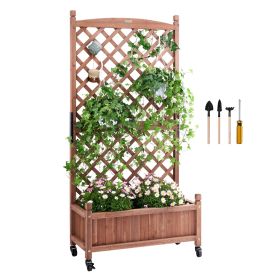 VEVOR Raised Garden Bed with Trellis, 30" x 13" x 61.4" Outdoor Raised Wood Planters with Drainage Holes, Free-Standing Trellis Planter Box for Vine C