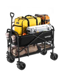 VEVOR Double Decker Wagon Collapsible, 400L Heavy Duty Folding Wagon Cart, Extended Long Garden Cart with All-Terrain Wheels, Support Up to 450lbs, Ou