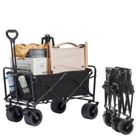 VEVOR Collapsible Folding Wagon, 3 cu.ft Beach Wagon Cart with All-Terrain Wheels, Heavy Duty Folding Wagon Cart 350 lbs Weight Capacity with Drink Ho