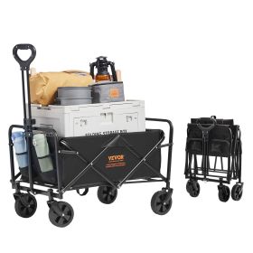 VEVOR Collapsible Folding Wagon, 2 cu.ft Grass Wagon Cart with All-Terrain 5in Wheels, Heavy Duty Folding Wagon Cart 220 lbs Weight Capacity with Drin