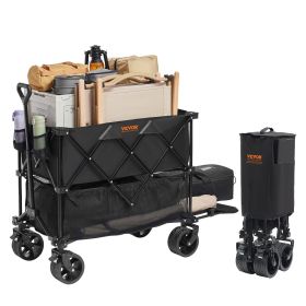 VEVOR Foldable Double Decker Wagon, 400L Collapsible Wagon Cart with All-Terrain Wheels, Heavy Duty Folding Wagon Cart 350-450 lbs Weight Capacity for