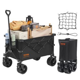 VEVOR Collapsible Folding Wagon, 113 L Beach Wagon Cart with All-Terrain Wheels, Heavy Duty Folding Wagon Cart Max 250 lbs with Drink Holders, Sports