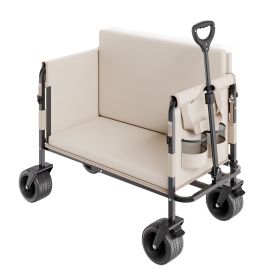 VEVOR Collapsible Folding Wagon, 550lb Load & 220L, 2 in 1 Foldable Wagon Cart Converts to Bench, Utility Wagon with Adjustable Handle, Outdoor Cart f