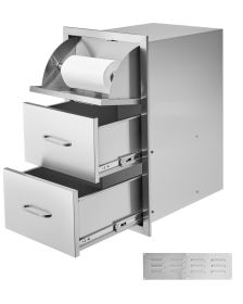 VEVOR Outdoor Kitchen Drawers, 16.5"W x 29"H x 20.5"D Triple Access Drawers, Stainless Steel Flush Mount Cabinets, BBQ Island Drawers Storage with Pap