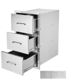 VEVOR Outdoor Kitchen Drawers, 18.5"W x 22.5"H x 22.5"D Triple Access Drawers, Stainless Steel Flush Mount Cabinets, BBQ Island Drawers Storage with H