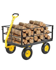 VEVOR 1400 Lbs Steel Garden Cart, Heavy Duty Pullable Garden Wagon Yard Cart, 2 in 1 Outdoor Metal Utility Wagon Yard Trailer with 13" All Terrain Tir