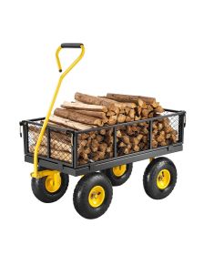VEVOR 500 Lbs Steel Garden Cart, Heavy Duty Garden Wagon Cart Pullable on Wheels, Metal Yard Utility Wagon Carts with 10" All Terrain Tires, Mesh Remo