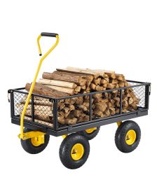 VEVOR 900 Lbs Heavy Duty Steel Garden Cart, Garden Wagon Cart on Wheels, Outdoor Metal Yard Utility Wagon Carts with 10" Tires and Mesh Removable Side