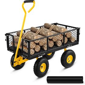 VEVOR Steel Garden Cart, Heavy Duty 500 lbs Capacity, with Removable Mesh Sides to Convert into Flatbed, Utility Metal Wagon with 180otating Handle a