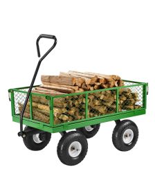 VEVOR 900 Lbs Steel Garden Cart on Wheels, Heavy Duty Pullable Garden Wagon Yard Cart, Outdoor Metal Utility Wagon with 10" Tires and Mesh Removable S